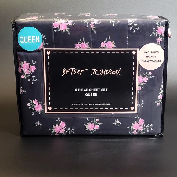 Betsey Johnson Other - Betsey Johnson Flower Dreams Microfiber Black Pink Floral Print Queen Sheets NEW